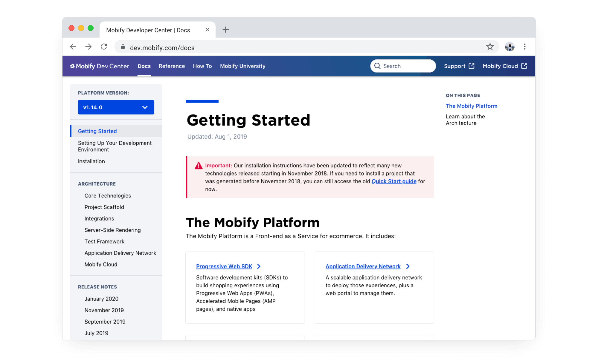 Mobify Developer Center Docs Home website